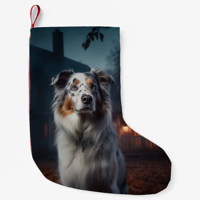 Australischer Schäferhund Halloween Beängstigend Kleiner Weihnachtsstrumpf (Vorderseite)
