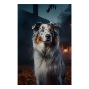 Australischer Schäferhund Halloween Beängstigend Poster