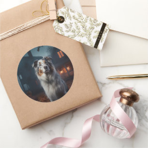 Australischer Schäferhund Halloween Beängstigend Runder Aufkleber