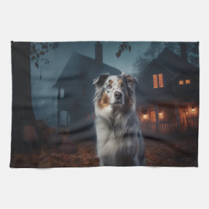 Australischer Schäferhund Halloween Gruselig Geschirrtuch