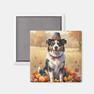 Australischer Schäferhund Herbstblätter Thanksgivi Magnet