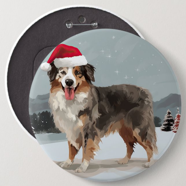 Australischer Schäferhund Hund im Schnee Weihnacht Button (Vorne & Hinten)