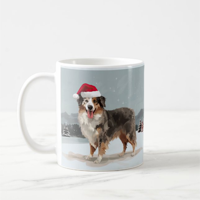 Australischer Schäferhund Hund im Schnee Weihnacht Kaffeetasse (Links)