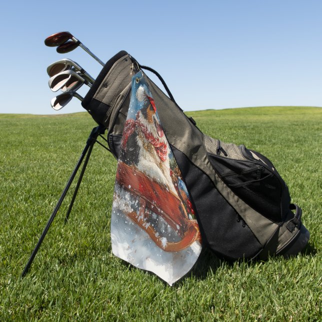 Australischer Schäferhund Hund in Sledge Chriistma Golfhandtuch (Gras)