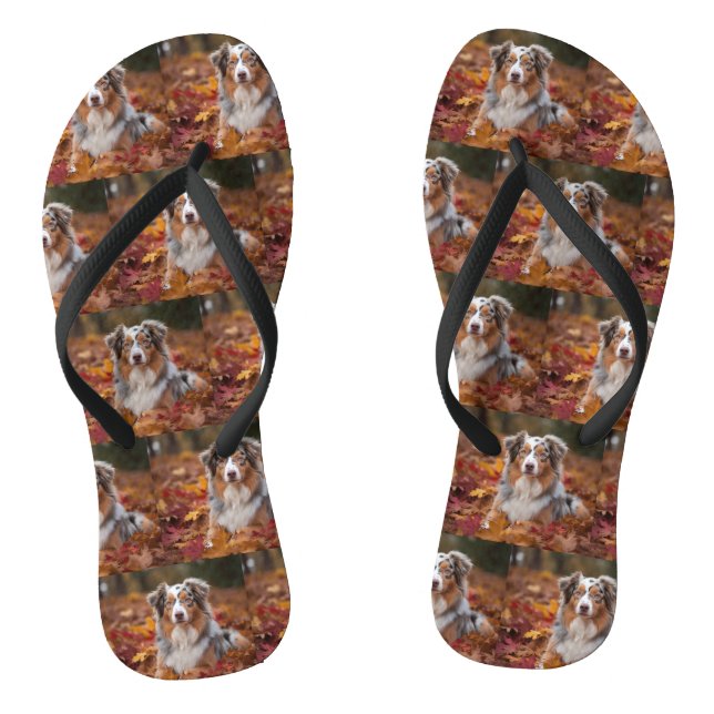 Australischer Schäferhund im Herbstfall Inspiriert Flip Flops (Fußbett)