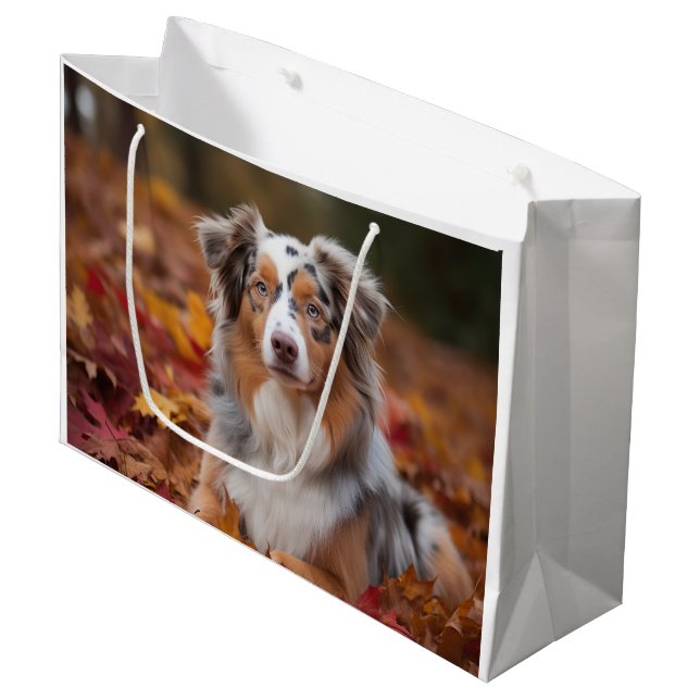 Australischer Schäferhund im Herbstfall Inspiriert Große Geschenktüte (Vorderseite Schrägansicht)