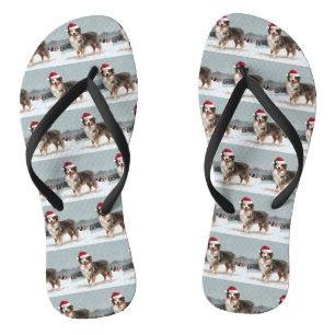 Australischer Schäferhund im Schnee Weihnachten Flip Flops