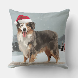 Australischer Schäferhund im Schnee Weihnachten Kissen