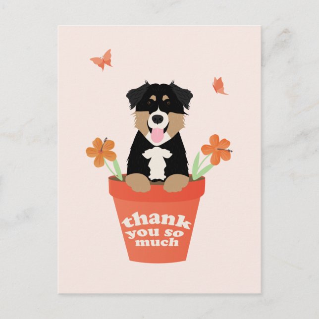 Australischer Schäferhund in Blumentopf Danke Postkarte (Vorderseite)