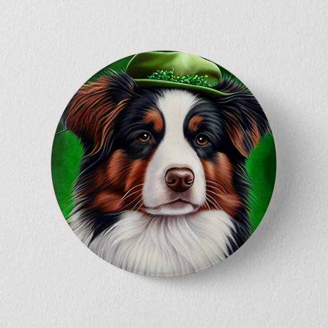 Australischer Schäferhund in St. Patrick's Day Dre Button (Vorderseite)