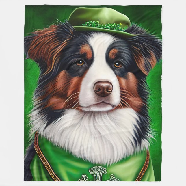Australischer Schäferhund in St. Patrick's Day Dre Fleecedecke (Vorderseite)
