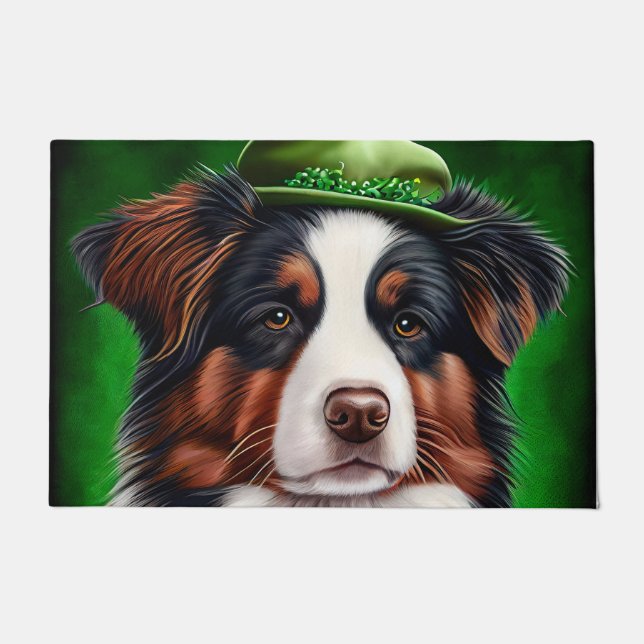 Australischer Schäferhund in St. Patrick's Day Dre Fußmatte (Vorderseite)