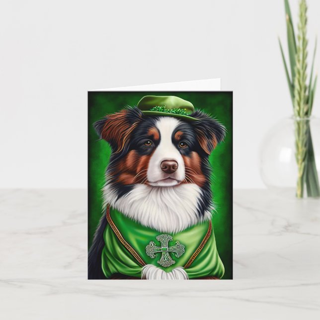 Australischer Schäferhund in St. Patrick's Day Dre Karte (Vorderseite)