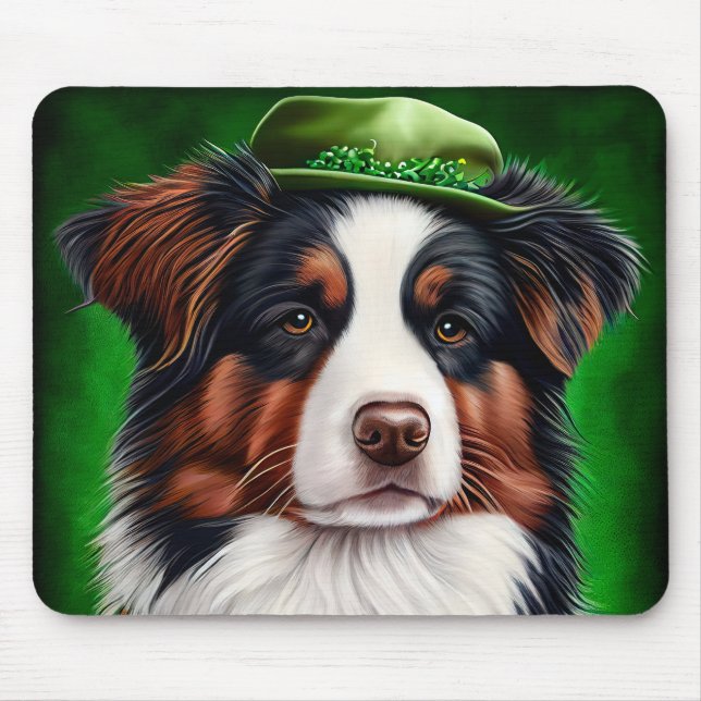 Australischer Schäferhund in St. Patrick's Day Dre Mousepad (Vorne)