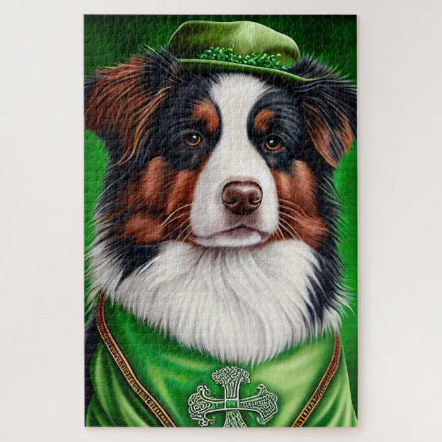 Australischer Schäferhund in St. Patrick's Day Dre Puzzle (Vertikal)