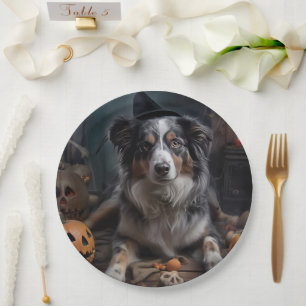 Australischer Schäferhund Kürbisse Halloween Gruse Pappteller