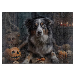 Australischer Schäferhund Kürbisse Halloween Gruse Schneidebrett