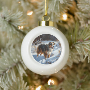 Australischer Schäferhund Lass es schneien Weihnac Keramik Kugel-Ornament