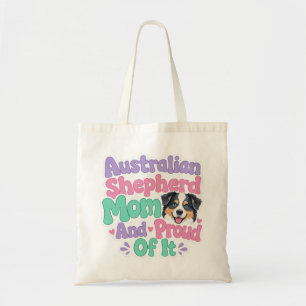 Australischer Schäferhund-Mama und stolz lustiger Tragetasche