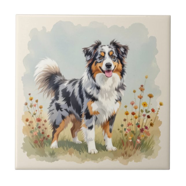 Australischer Schäferhund Merle Langschwanz Fliese (Vorderseite)