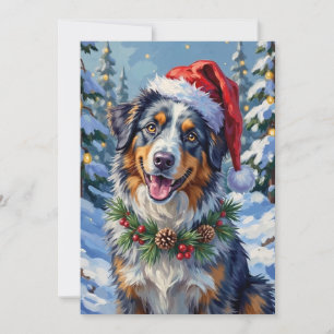 Australischer Schäferhund Merle Winter Weihnachtsk Feiertagskarte