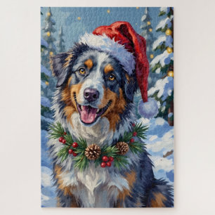 Australischer Schäferhund Merle Winter Weihnachtsk Puzzle