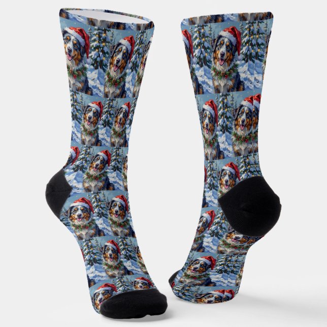 Australischer Schäferhund Merle Winter Weihnachtsk Socken (Gewinkelt)