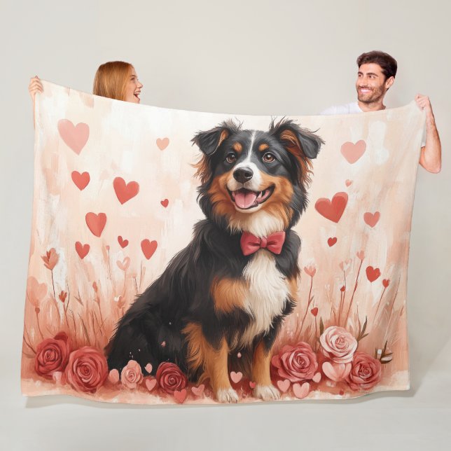 Australischer Schäferhund mit Rose - Valentinstag Fleecedecke (Beispiel)