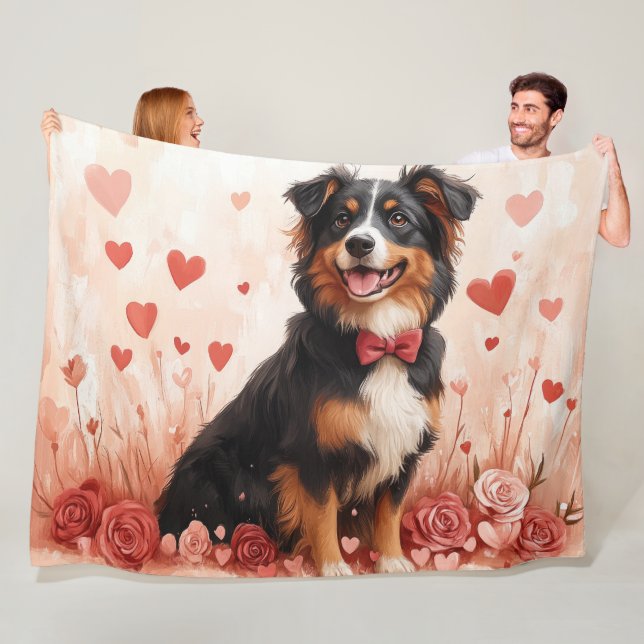 Australischer Schäferhund mit Rose - Valentinstag Fleecedecke (Beispiel)