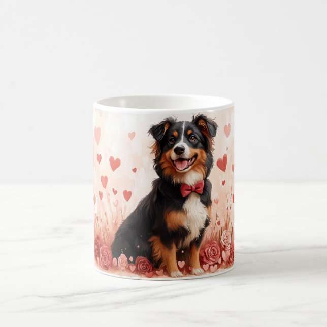Australischer Schäferhund mit Rose - Valentinstag Kaffeetasse (Mittel)