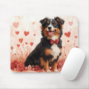Australischer Schäferhund mit Rose - Valentinstag Mousepad