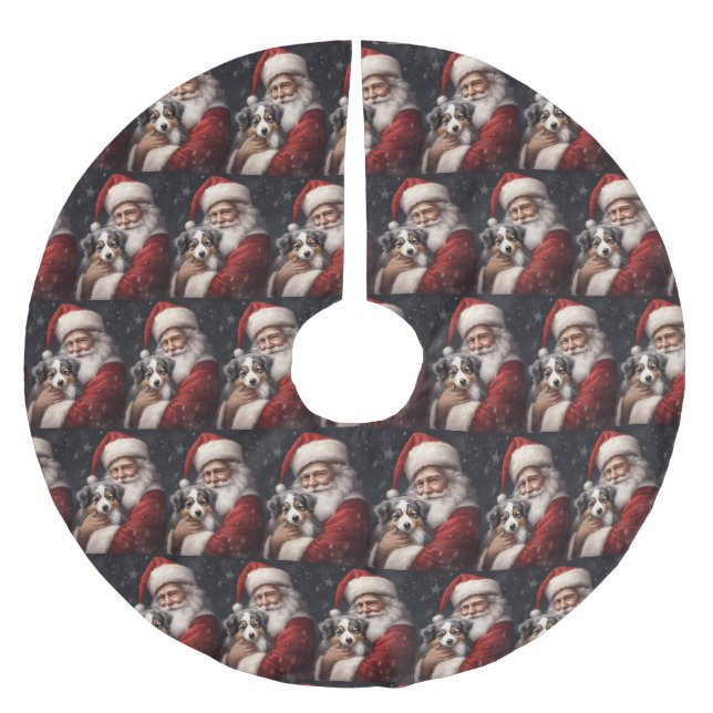 Australischer Schäferhund mit Weihnachten des Weih Polyester Weihnachtsbaumdecke (Vorderseite)