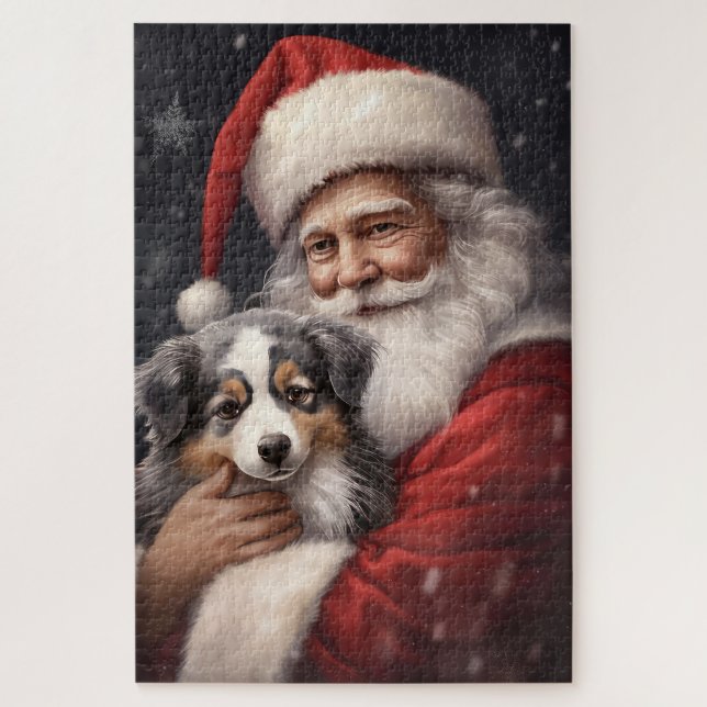 Australischer Schäferhund mit Weihnachten des Weih Puzzle (Vertikal)
