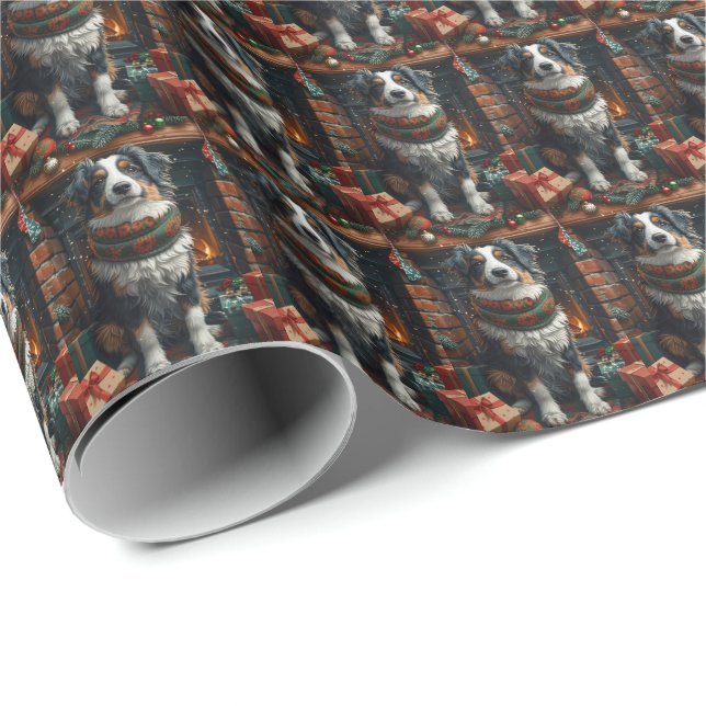 Australischer Schäferhund mit Weihnachtsgeschenken Geschenkpapier (Rolleneckpunkt)