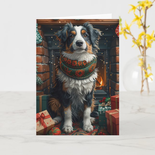 Australischer Schäferhund mit Weihnachtsgeschenken Karte (Gelbe Blume)