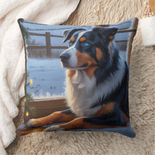 Australischer Schäferhund mit Weihnachtslichtern F Kissen