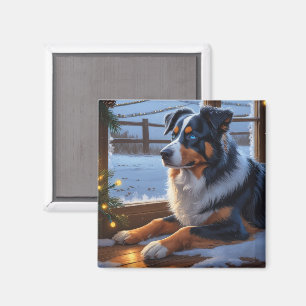 Australischer Schäferhund mit Weihnachtslichtern U Magnet