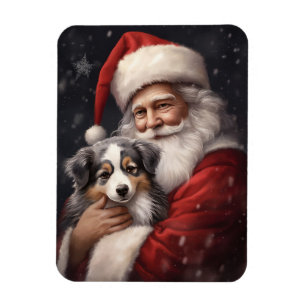 Australischer Schäferhund mit Weihnachtsmann Weihn Magnet