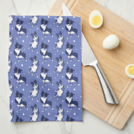 Australischer Schäferhund Niedlich Dog Pattern Blu Geschirrtuch