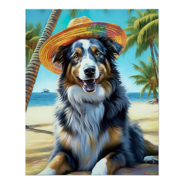 Australischer Schäferhund On Beach Liebhaber Somme Poster (Vorderseite)
