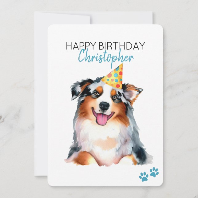 Australischer Schäferhund personalize Happy Birthd Karte (Vorderseite)