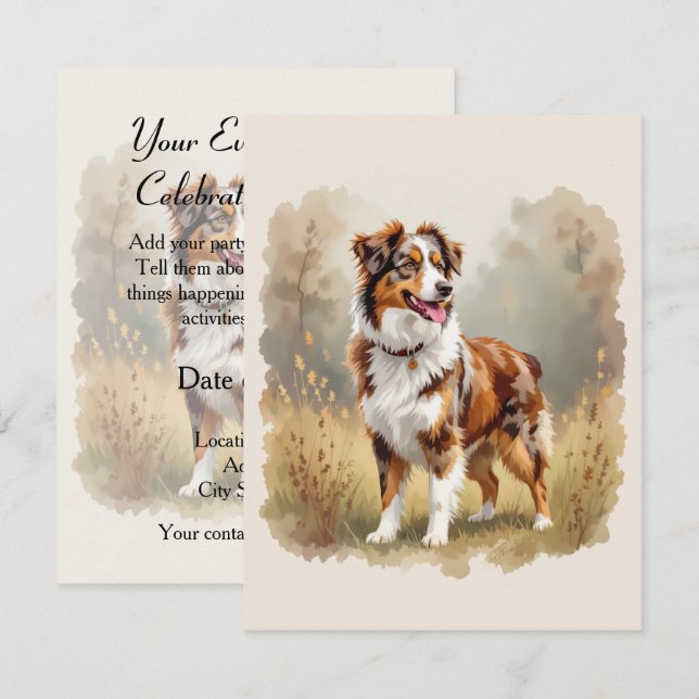 Australischer Schäferhund Rot Merle Aussie Einladung (Vorne/Hinten)