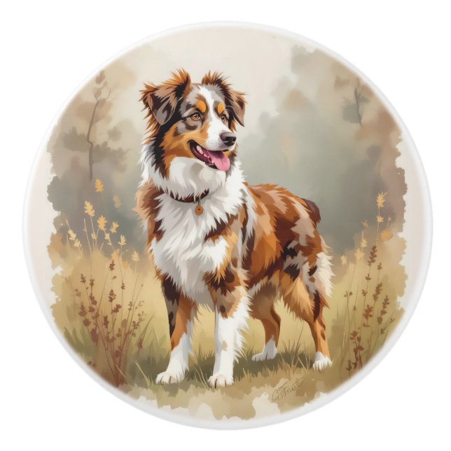 Australischer Schäferhund Roter Merle Aussie Keramikknauf (Vorderseite)