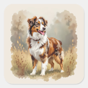 Australischer Schäferhund Roter Merle Aussie Quadratischer Aufkleber