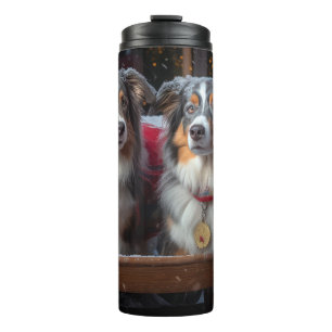 Australischer Schäferhund Schneebedeckter Schlitte Thermosbecher