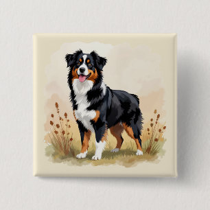 Australischer Schäferhund Schwarz Tricolor Aussie  Button
