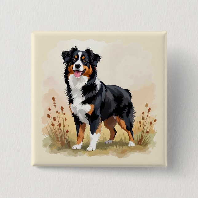 Australischer Schäferhund Schwarz Tricolor Aussie  Button (Vorderseite)