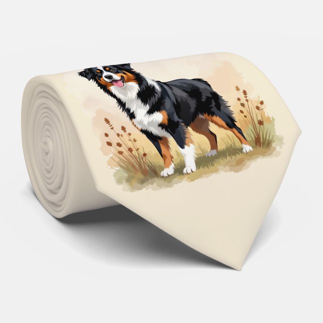 Australischer Schäferhund Schwarz Tricolor Aussie  Krawatte (Gerollt)