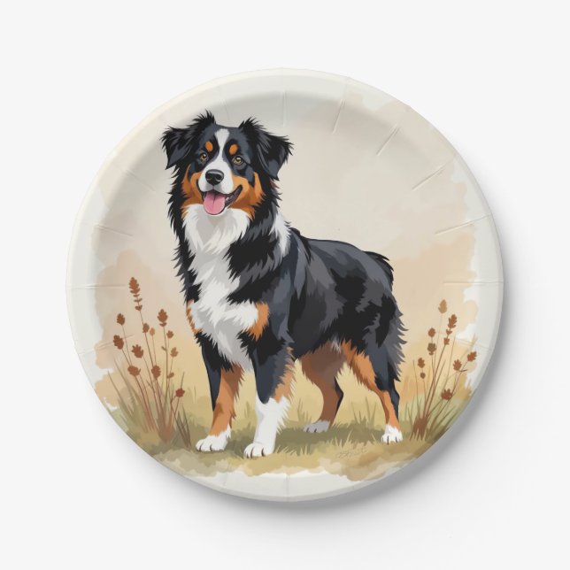 Australischer Schäferhund Schwarz Tricolor Aussie  Pappteller (Vorderseite)