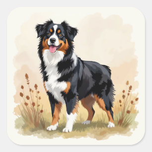 Australischer Schäferhund Schwarz Tricolor Aussie Quadratischer Aufkleber